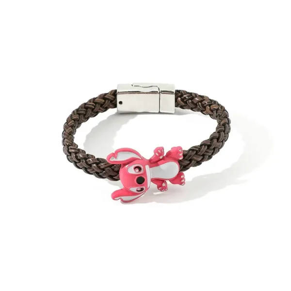 pulsera cuero stitch rosa
