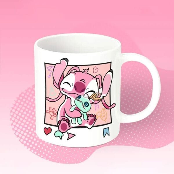 taza stitch rosa